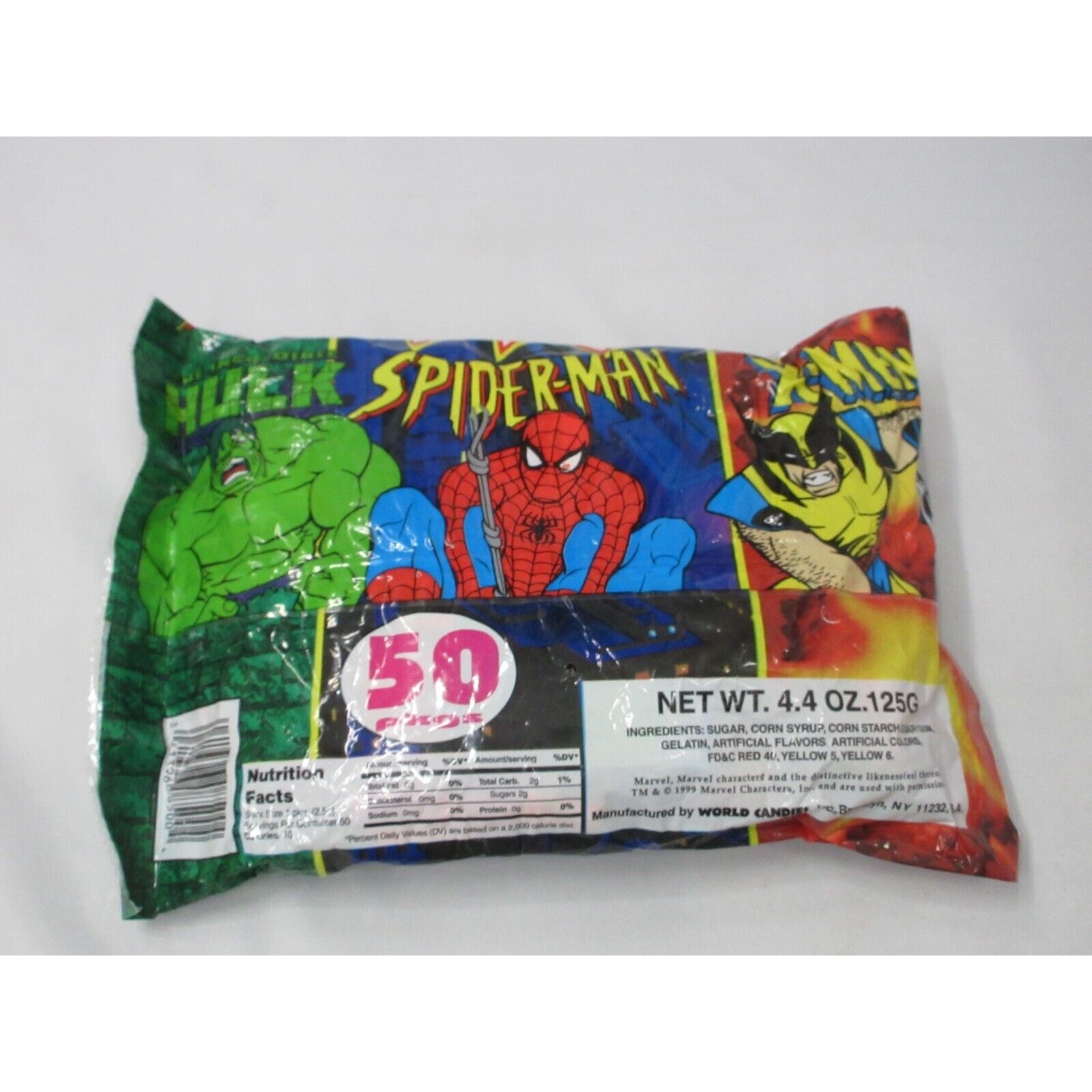 Vintage 1999 Spiderman Candy Sticks SEALED Bag 50ct Package 1990s Marvel