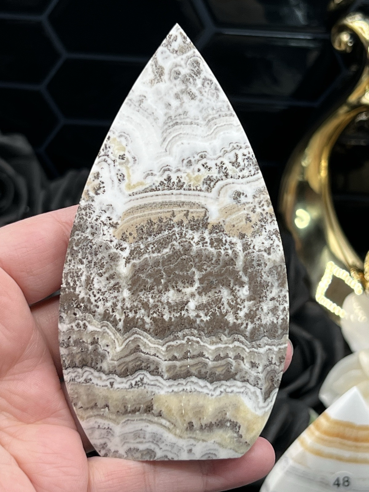 Natural Dendtric Calcite Flame Sail Tear Matte finish L@@K Free ship & Gift