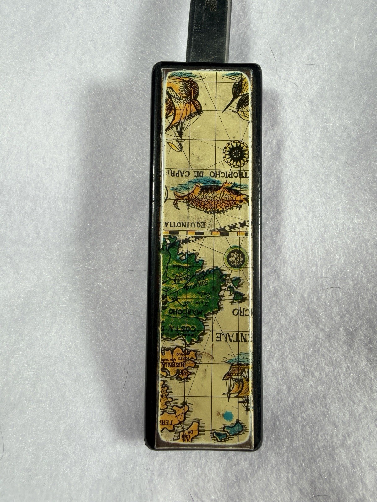 Vtg Japanese Stainless Letter Opener decorated Enamel Handle.