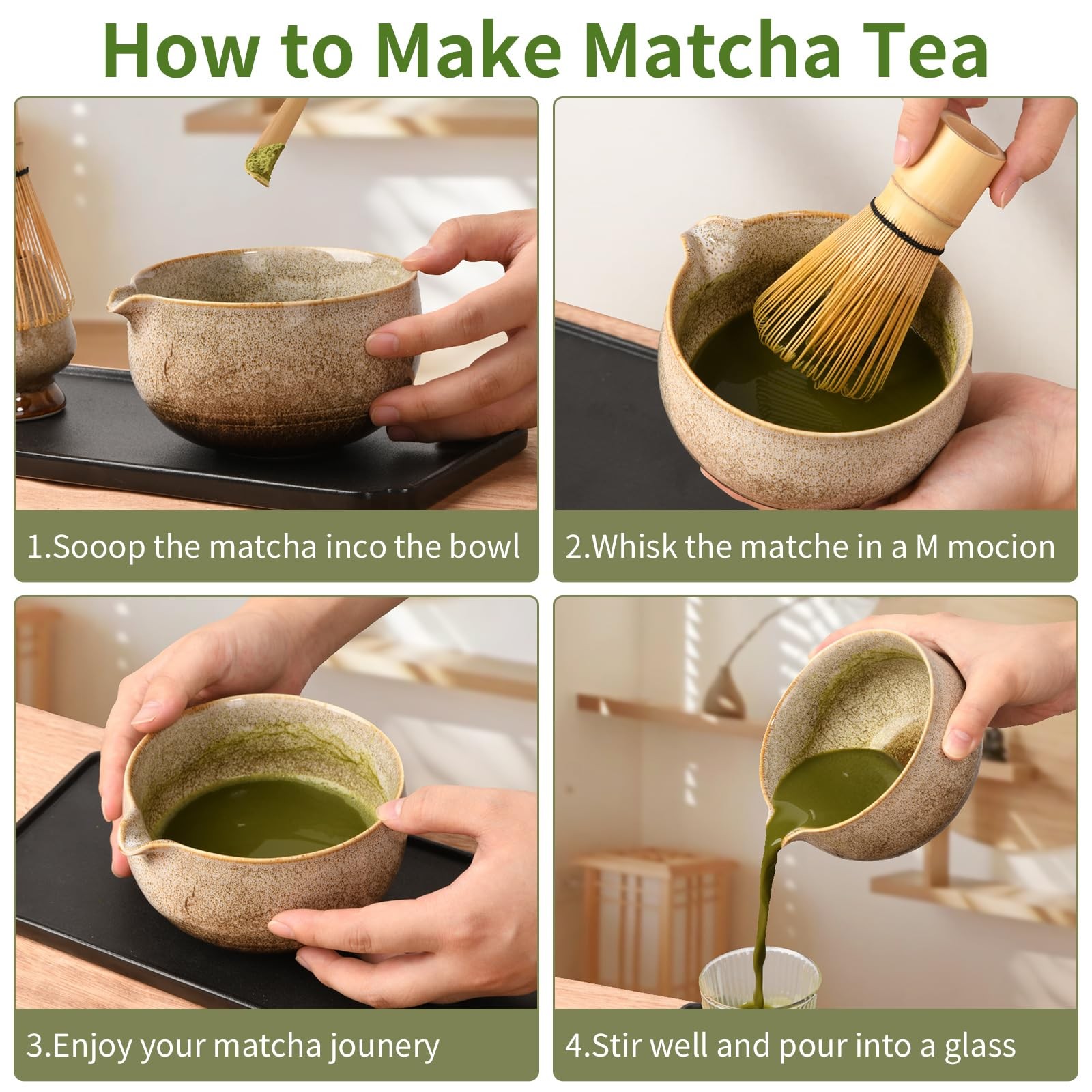 EOIMS Japanese Matcha Tea Set,Ceramics Match Bowl with Spout,Included Handmad…