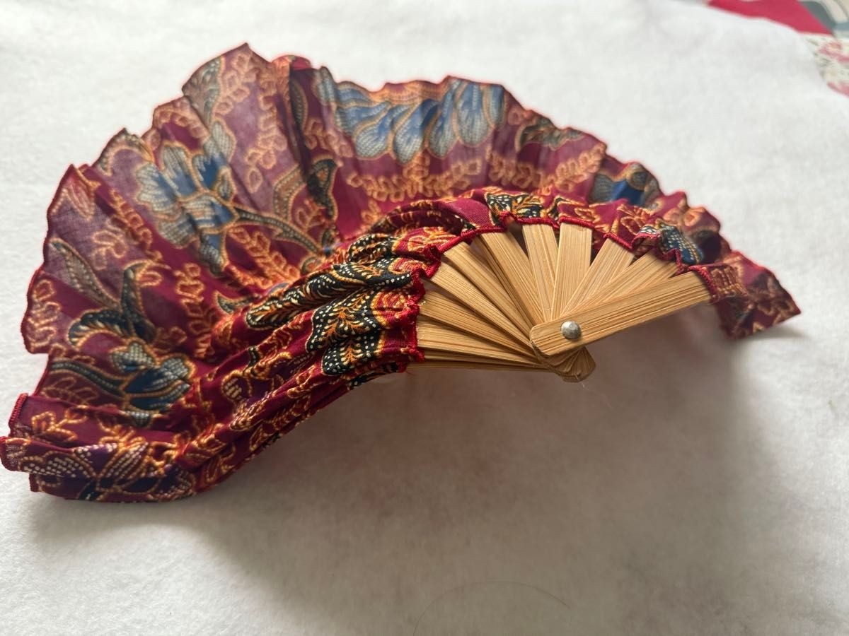 Brand New Chinese Style Fan Red Color Purchased in Singapore Rounded Slightly Un