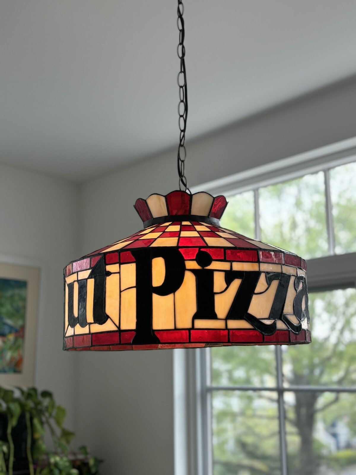 Vintage Pizza Hut Lamp — Full-Size 18″ Tiffany Style Light w/Chain — NEW