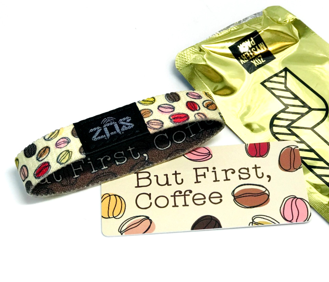 ZOX *BUT FIRST, COFFEE * Silver Single Med Mys Wristband w/Card COFFEE SERIES