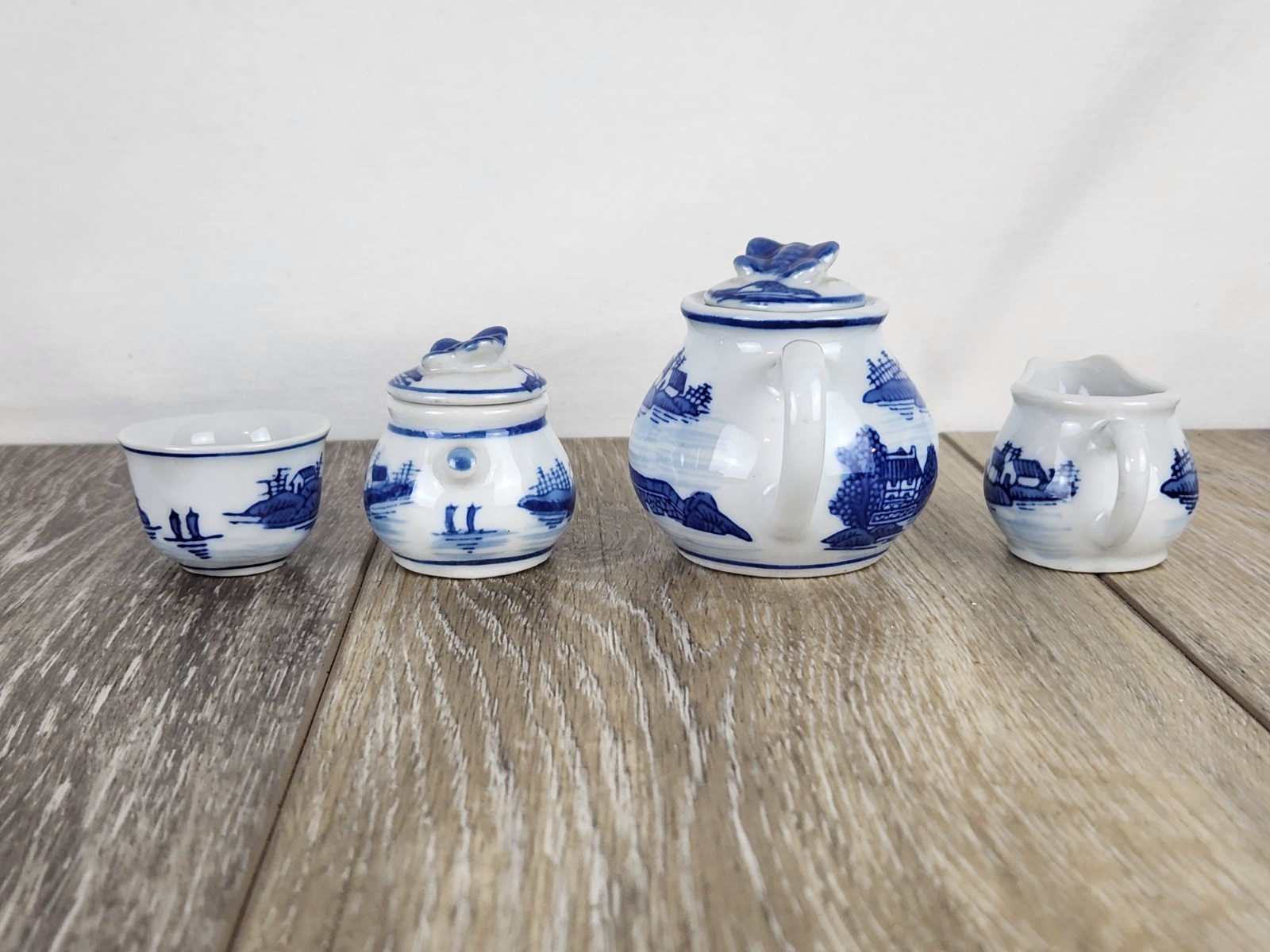 Vintage Mini Chinese Blue Canton Tea Set Blue White Chinoiserie Child’s Tea Set