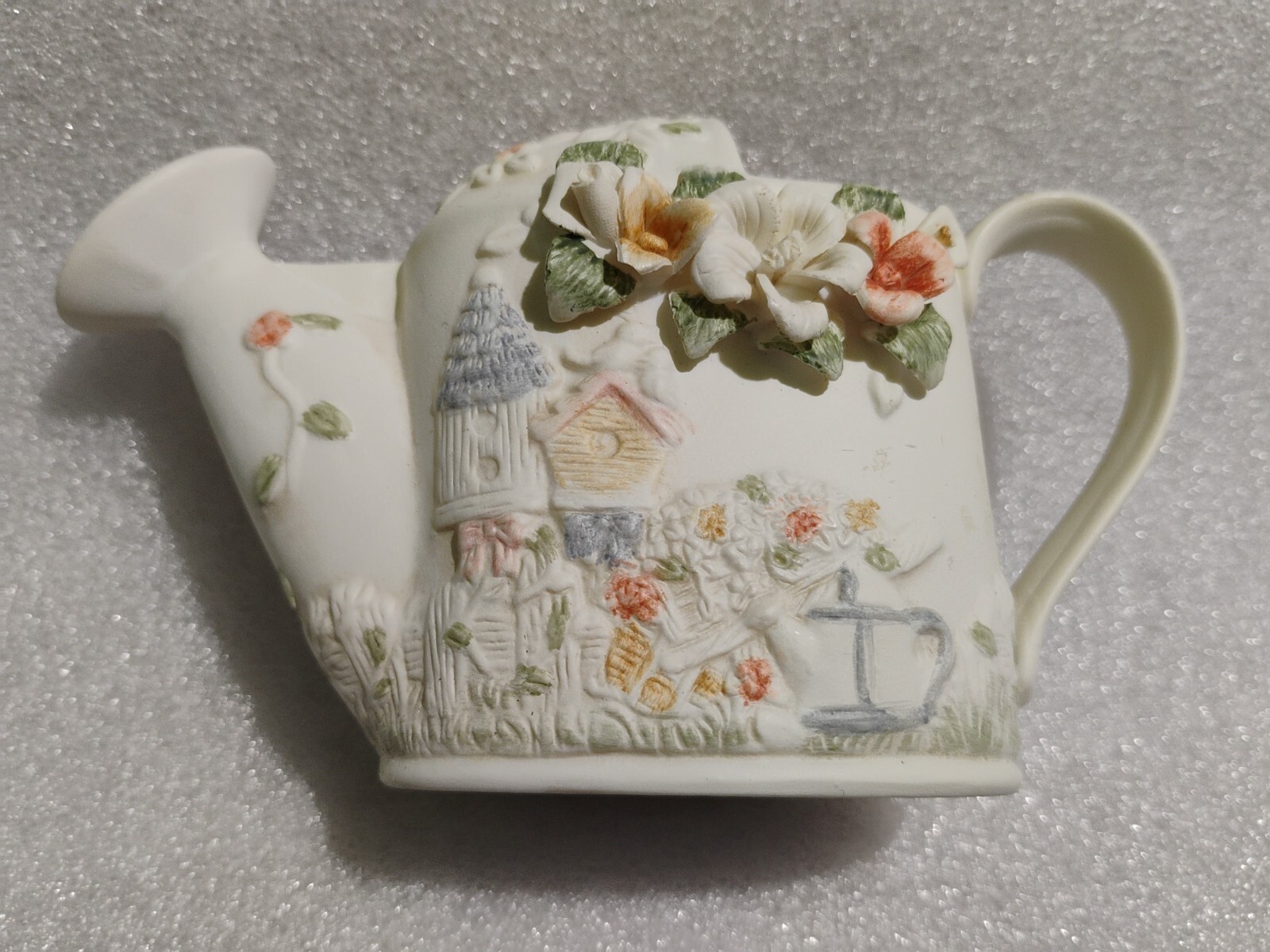 3.5″ White Floral Pitcher Planter Decor Working Spout Holes