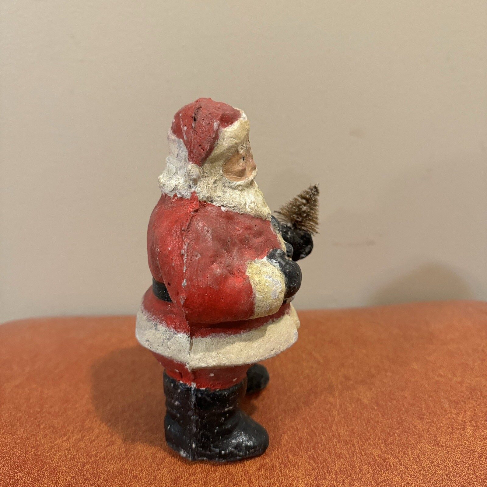 Antique Christmas Pulp Paper Mache Santa Claus Figure With Christmas Tree RARE!