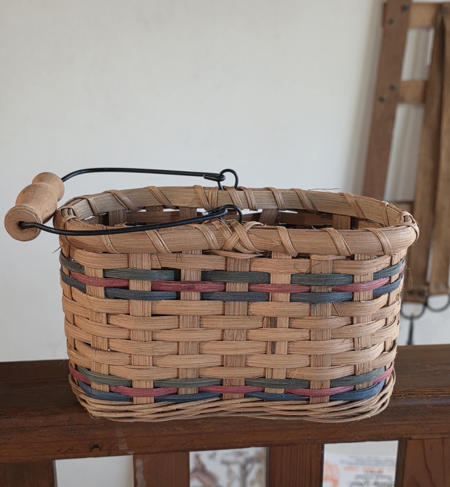 Wonderful Wooden Handle Basket For Decorative Decor or Use w/Dangle Evergreen…