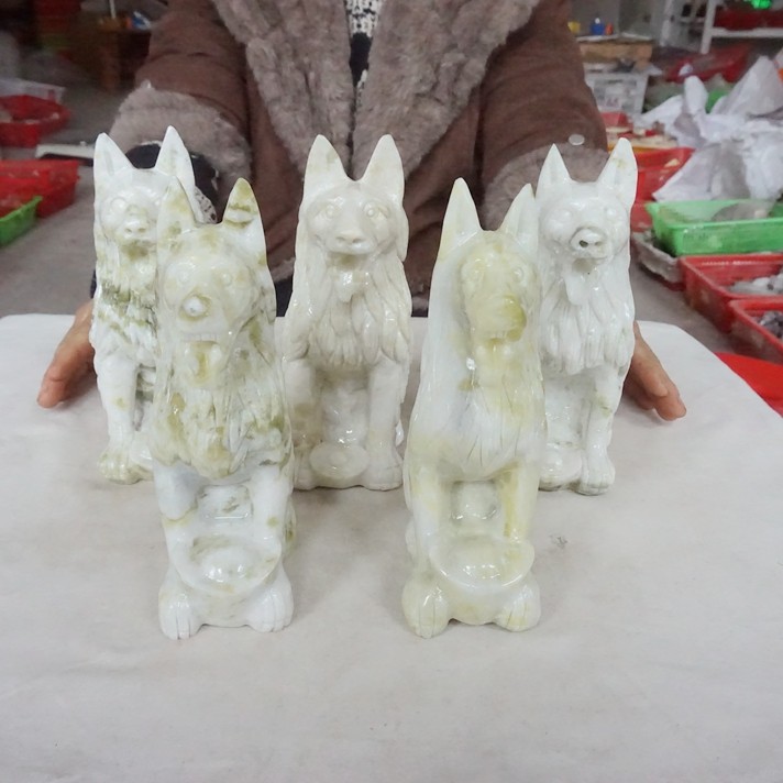 19.4LB 5Pcs Natural Serpentine Jade Xiuyu Crystal Wolf Carved Liaoning China