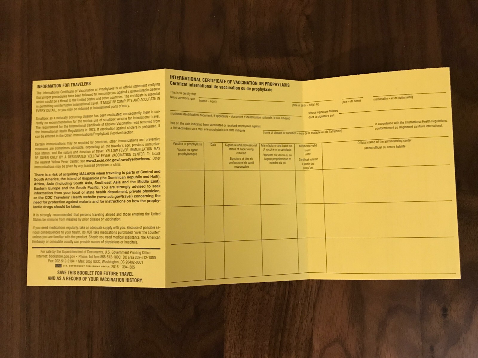 International Certificate of Vaccination – Yellow Card – Carte Jaune