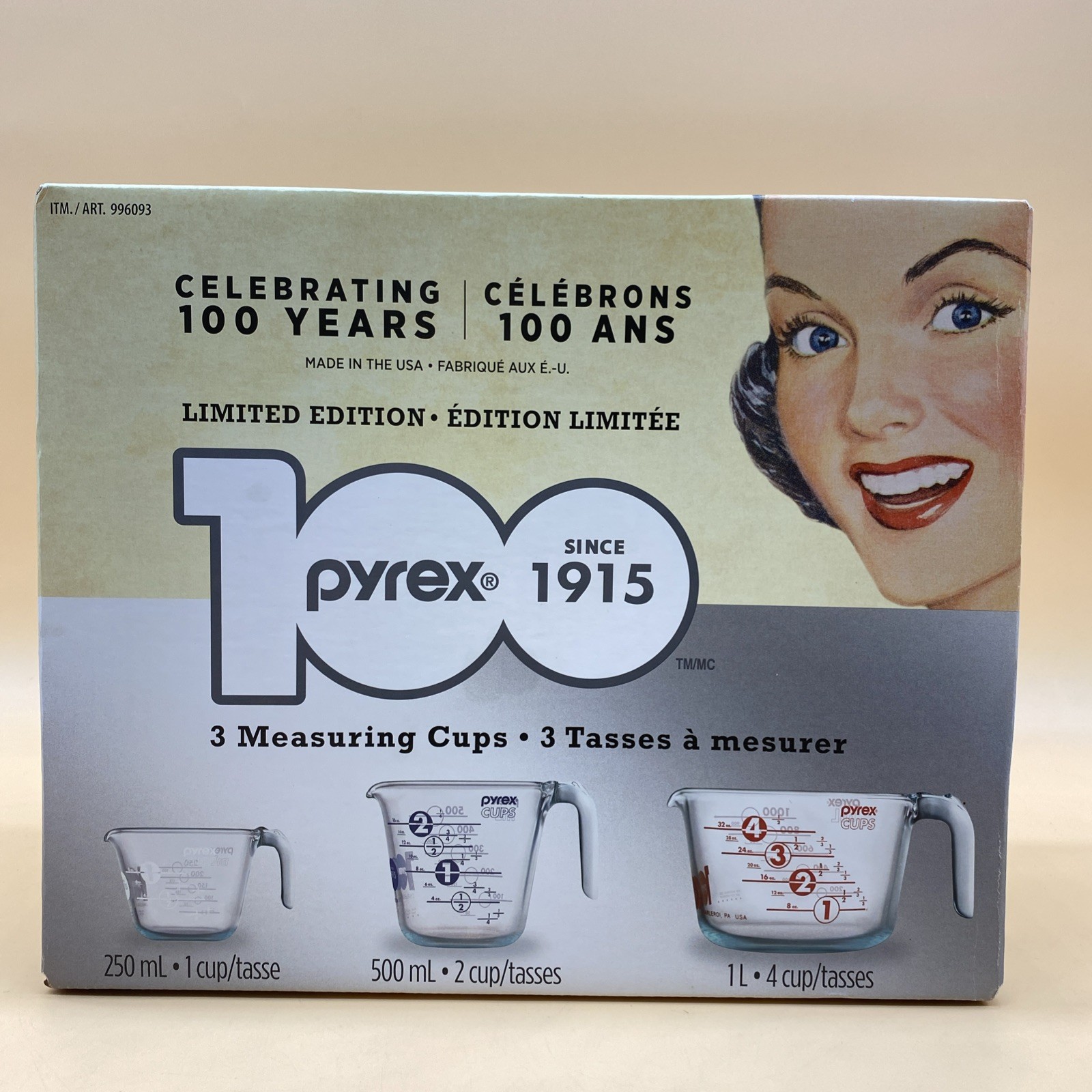 Pyrex 100 Years 3 Measuring Cups Set 1, 2, 4 CUP New Box Set
