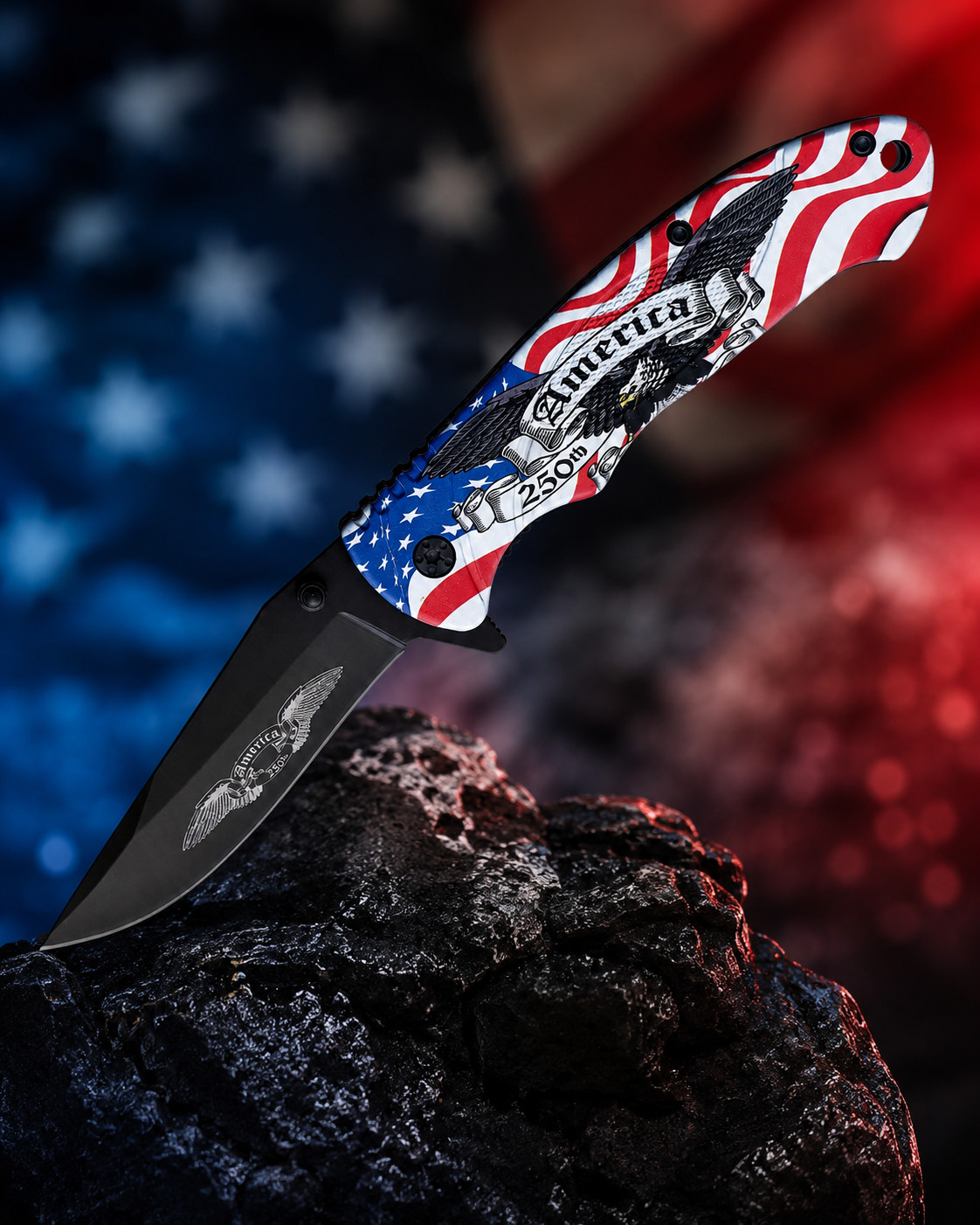 250th Anniversary Pocket Knife Patriotic USA Linerlock Folding EDC Collectible