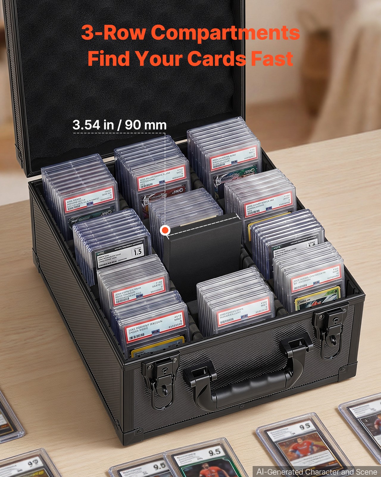 VEVOR Graded Card Case 3 Row 150 PSA Slab Storage Box with Lock Key 12 Dividers