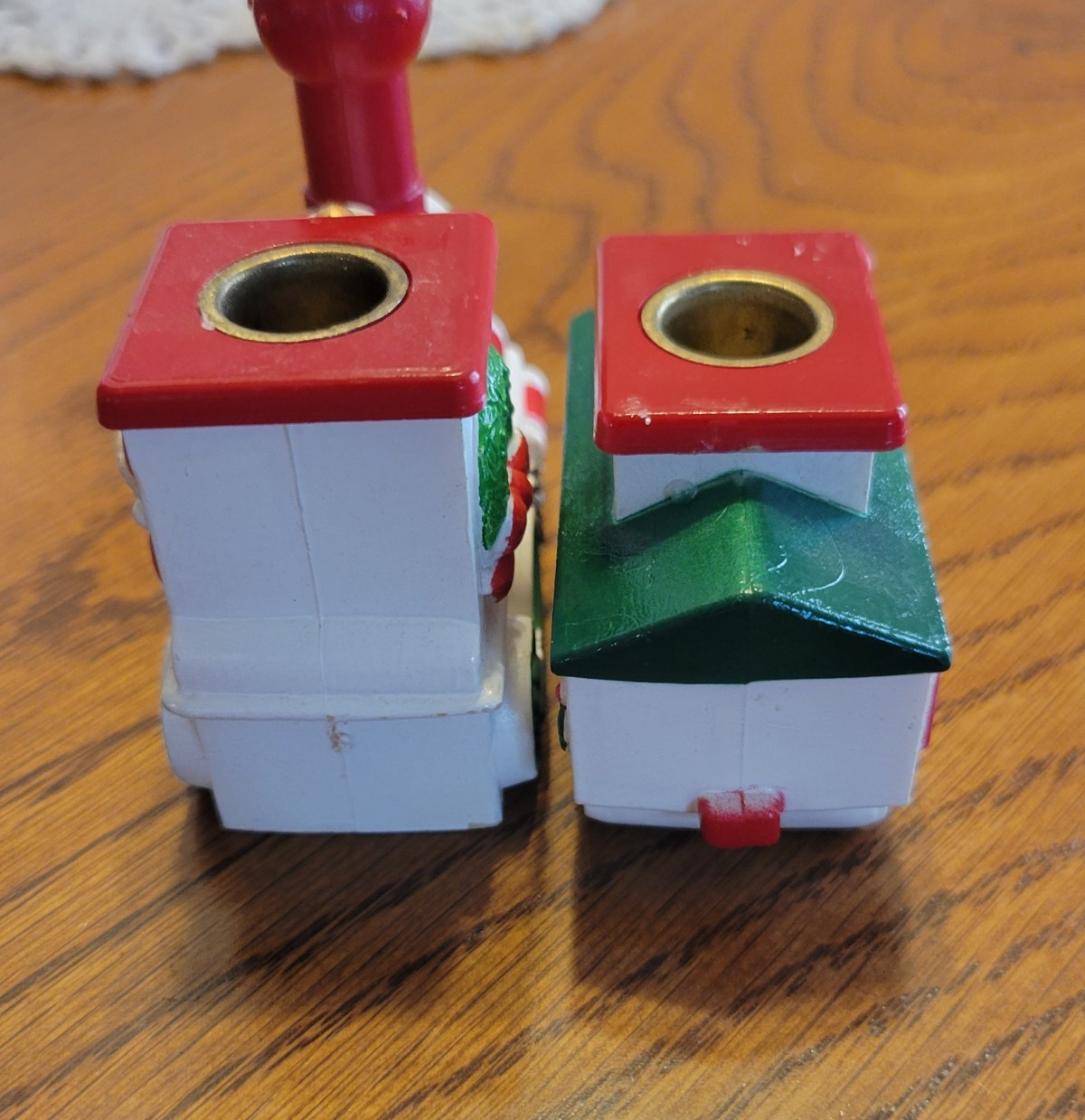 VTG Christmas Mini Taper Candle Holder Train Noel Santa Claus Indoor Decorations