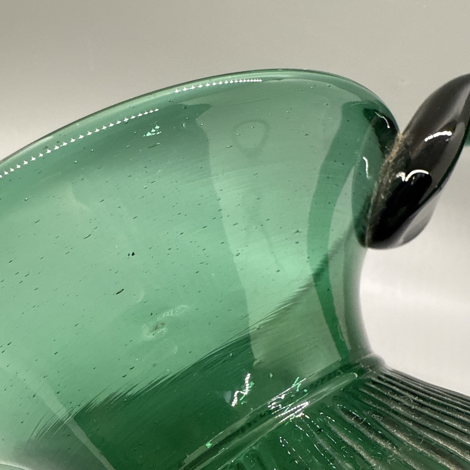 Glass Clevenger 3 Mold Pitcher Stoddard Pattern Green Amberina Ombré 6.75×5”