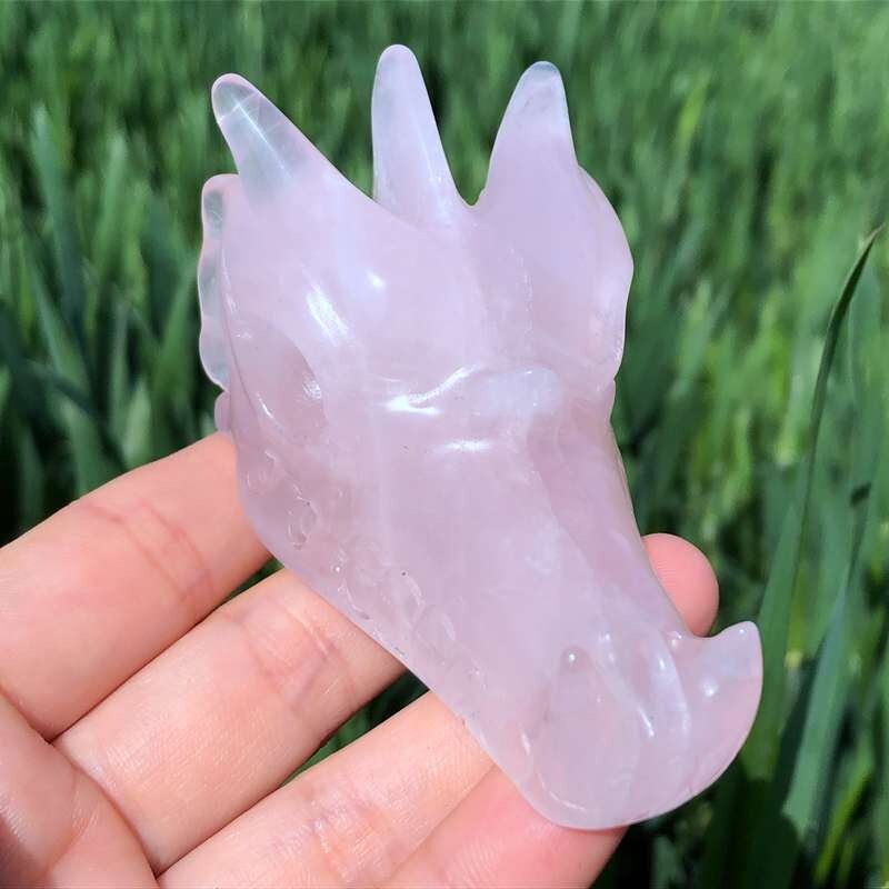 0.33LB Natural pink crystal Quartz hand Carved dragonskull crystal Reiki healing