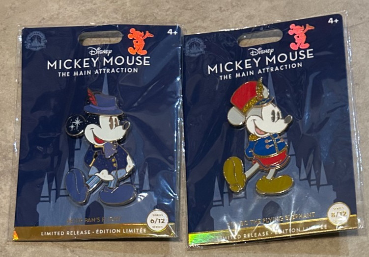 LOT 2 Disney Mickey Mouse Main Attraction Pins 50th Anniversary NEW on Card