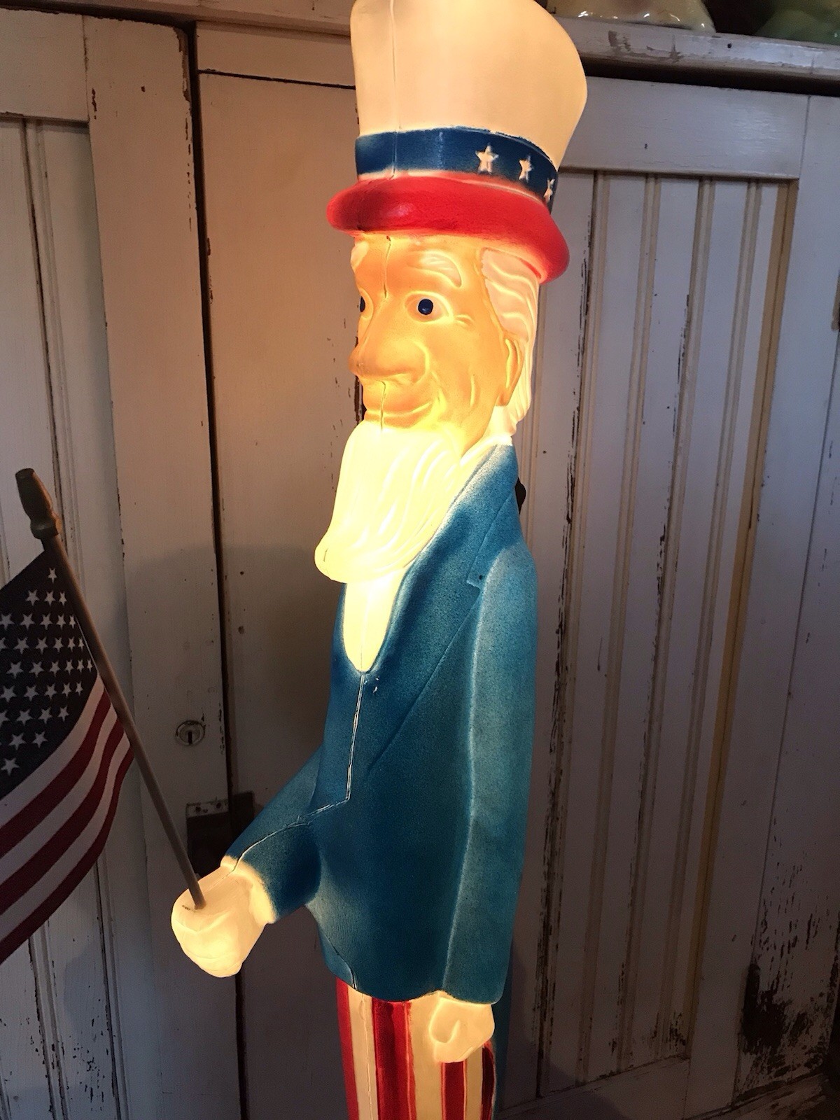 Blow Mold Nostalgic Uncle Sam With Flag Made In America Union Products LIGHTED