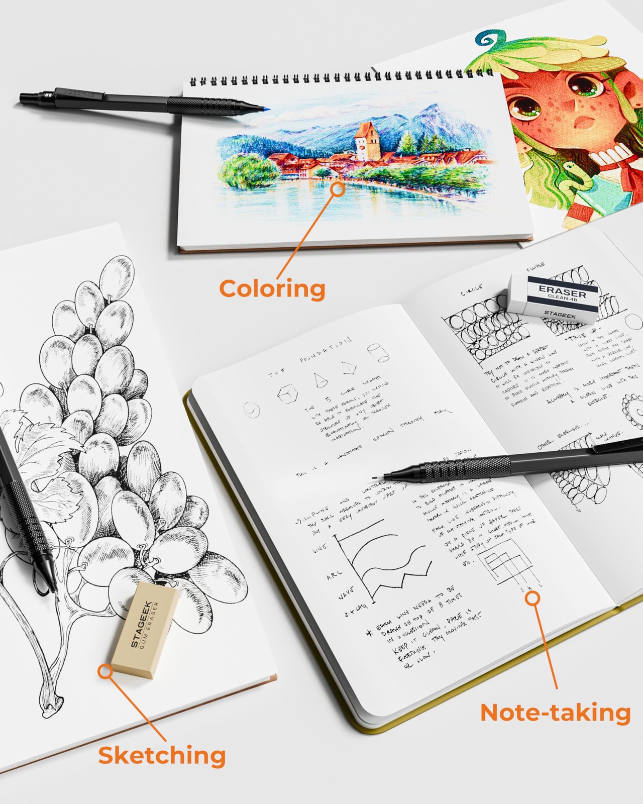 Metal Mechanical Pencil Set in Leather Case, 5PCS Art Drafting Pencil 0.3, 0….