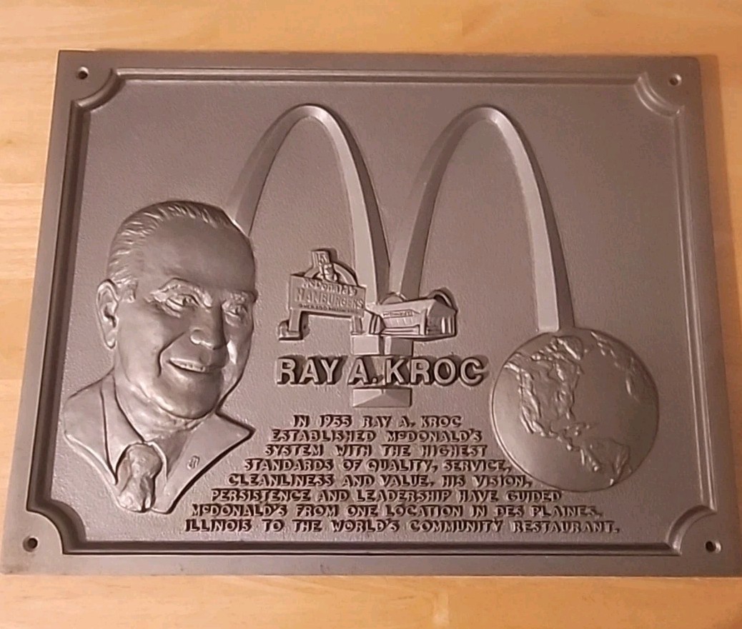 VTG McDonald’s Ray A Kroc Metal Commemorative Restaurant Plaque Spanjer 18″x14″