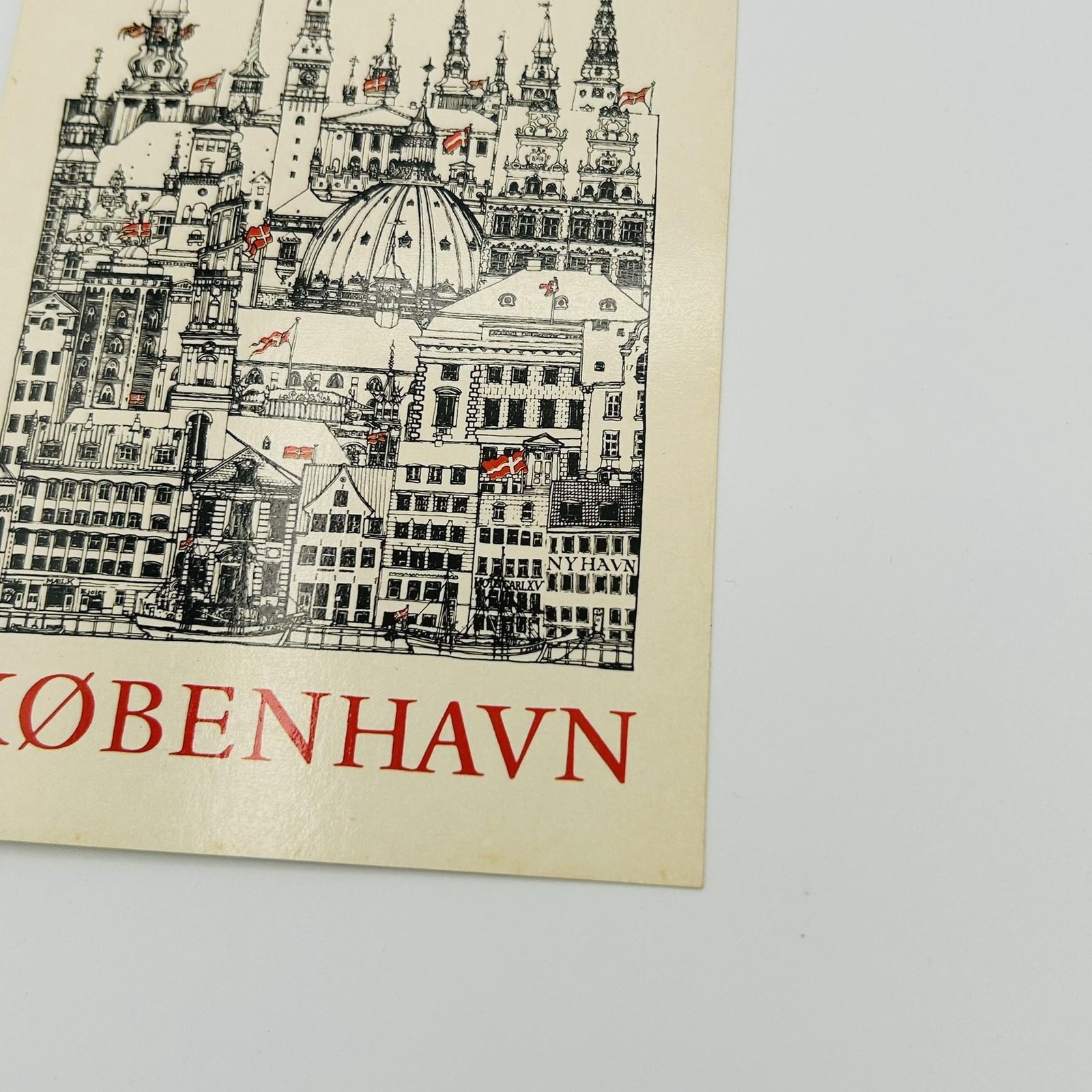 KØBENHAVN Postcard Printed Lithograph Cream Black Red 5.5 X 3.5 In