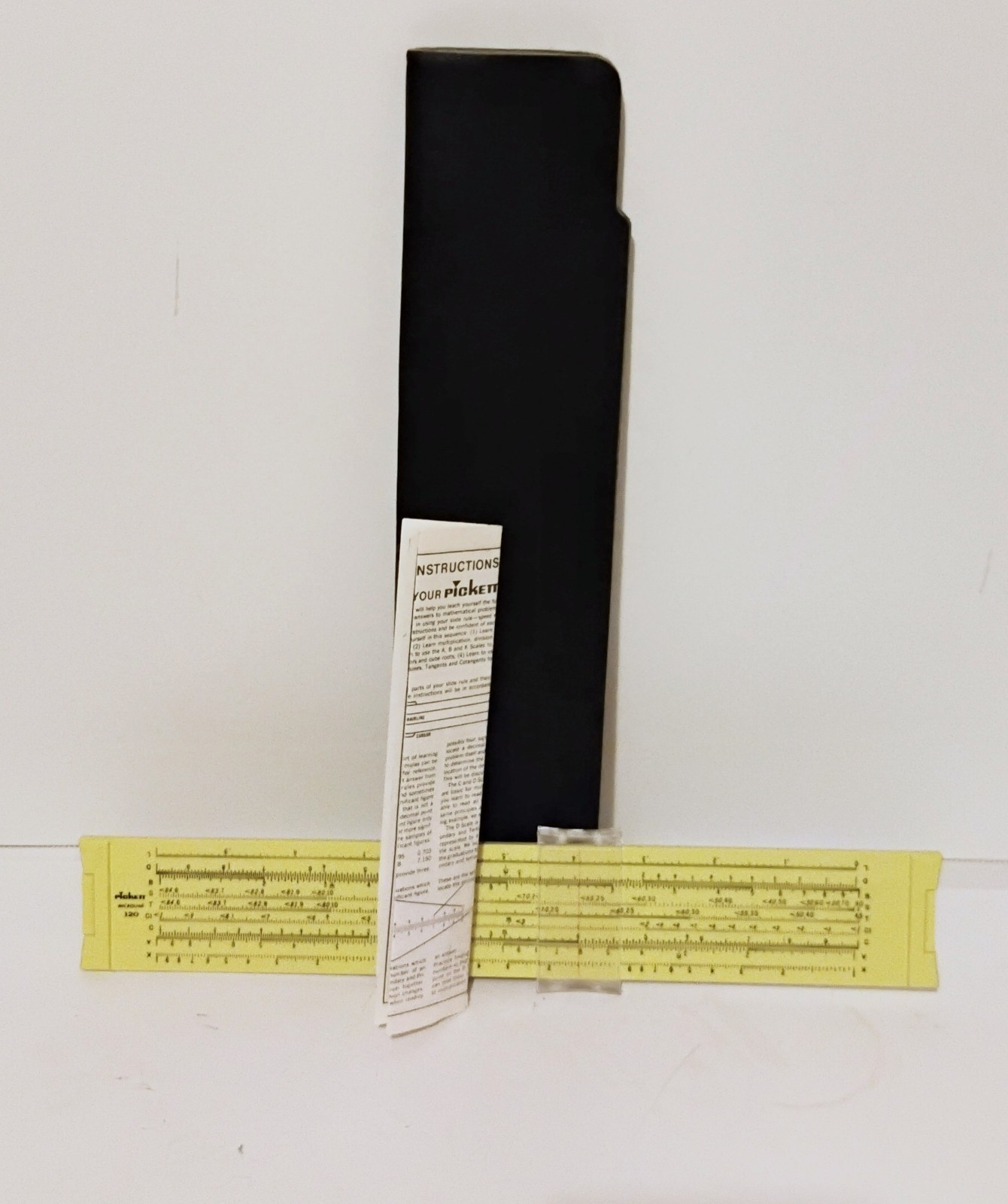 PICKETT Microline 120 Yellow Slide Rule w/ Black Case & Instructions
