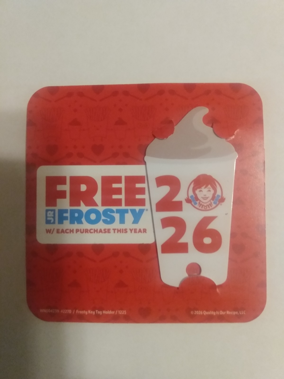 2026 WENDYS JR. FROSTY KEY TAG, GOOD THE WHOLE YEAR, FREE SHIPPING