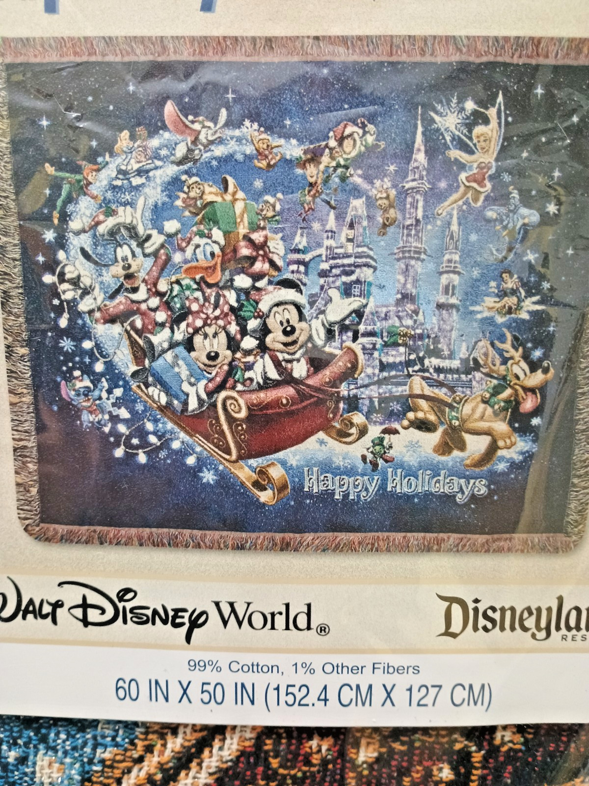 Disney Parks HAPPY HOLIDAYS CHRISTMAS SLEIGH Throw 60″ x 50″ NEW