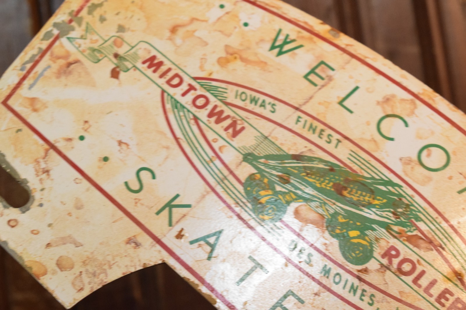 MID TOWN ROLLER RINK PAINTED METAL PLATE TOPPER SIGN VINTAGE 1950s DES MOINES IA