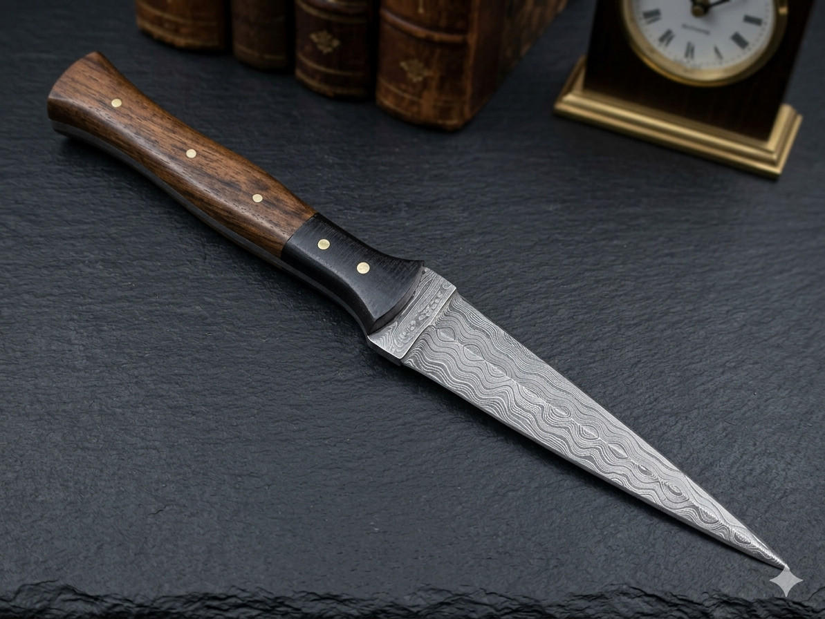 Custom Damascus steel hunting dagger fixed blade boot knife & sheath Double Edge