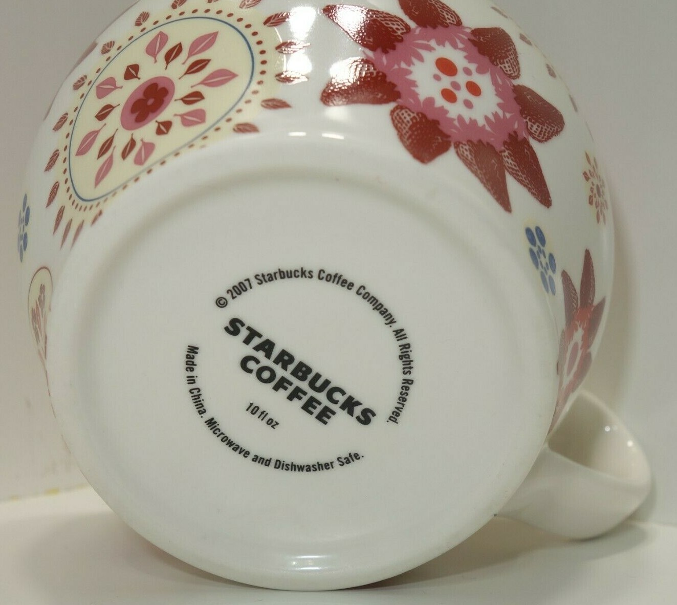 Vintage 2007 Starbucks White Pink Floral Pattern Teacup Cup Mug 10oz Multi Color