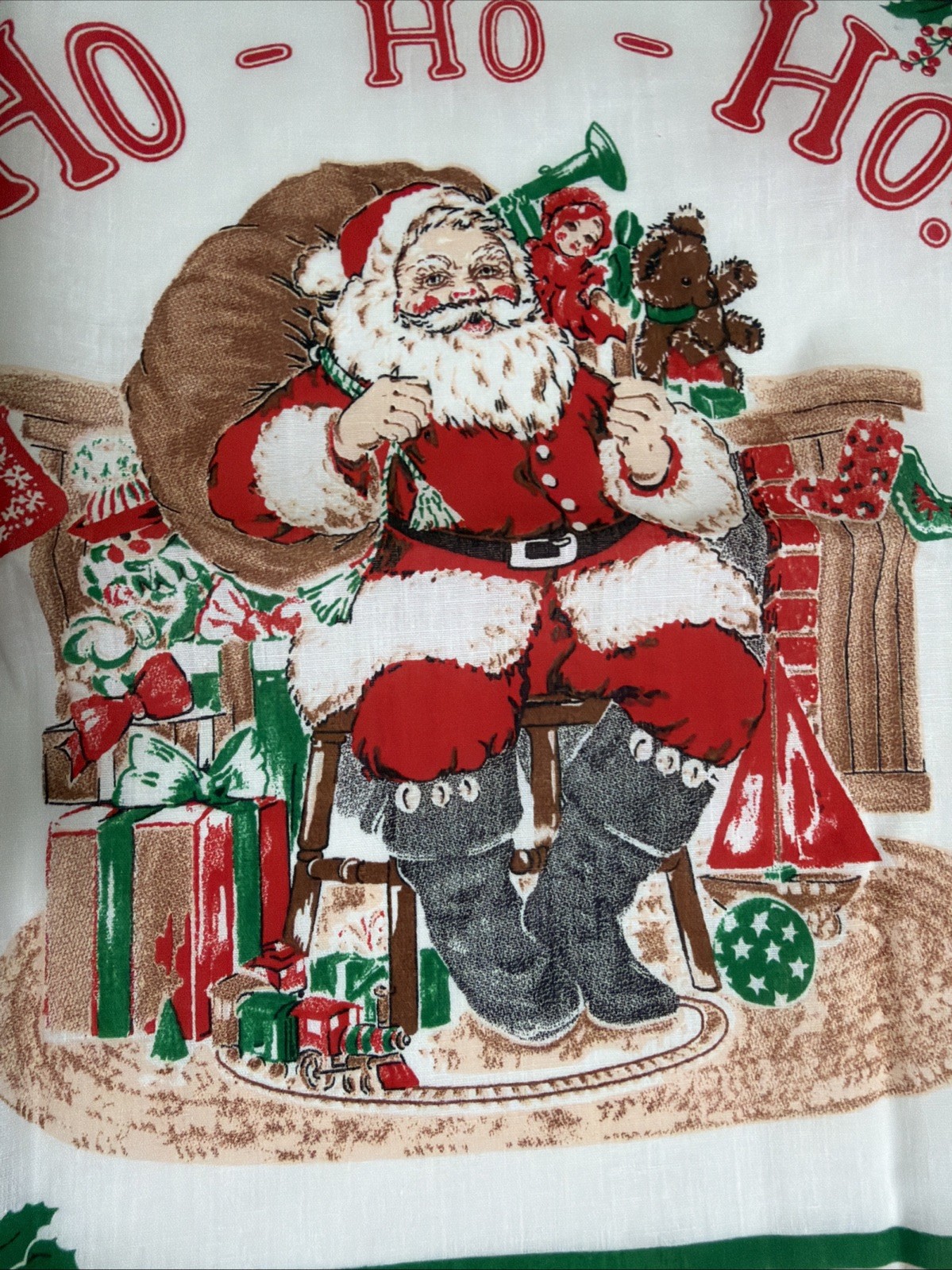 Vintage NWT Bandanna Brand Christmas Ho-Ho-Ho Santa Handkerchief Multicolor 21”