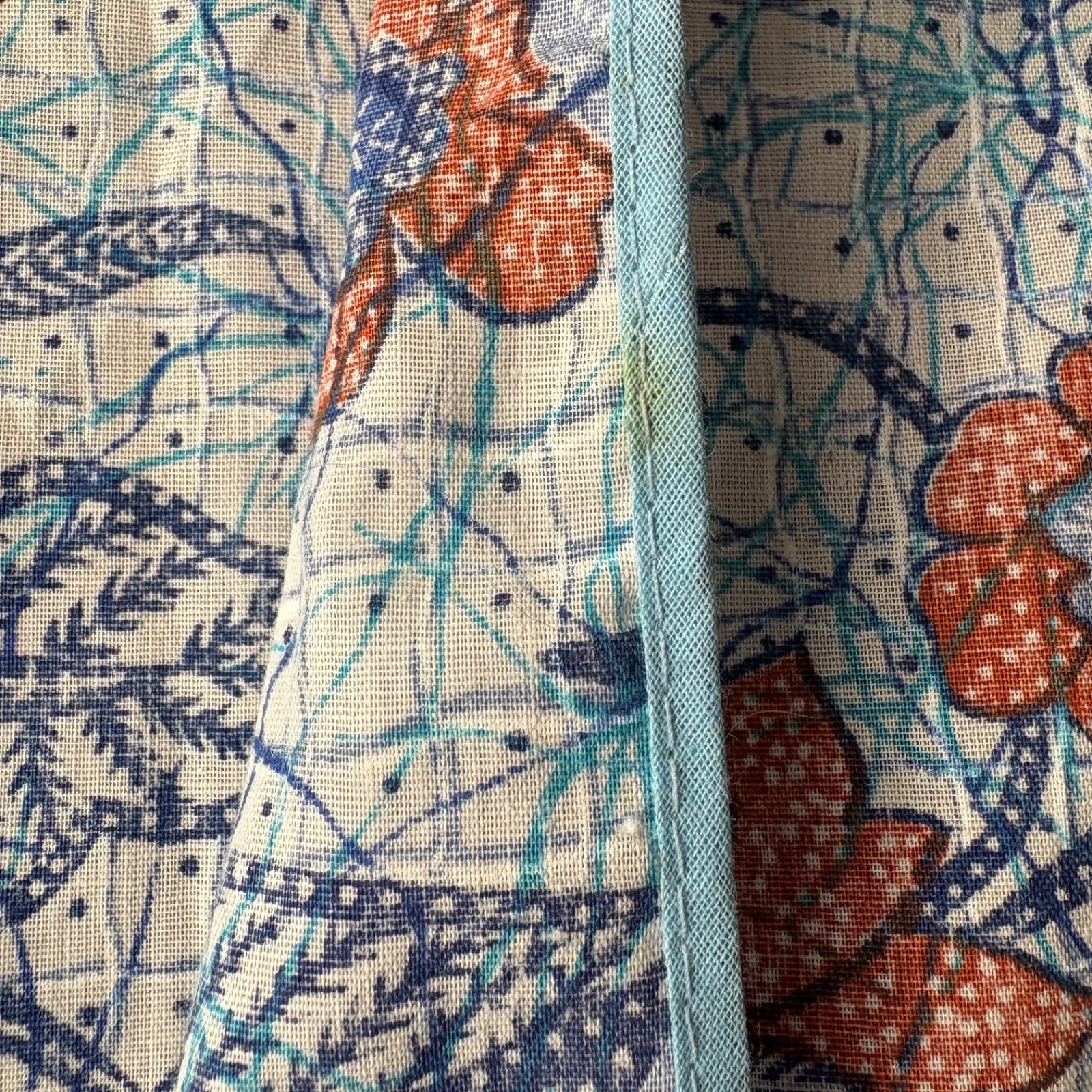 Vtg Fruit Of The Loom Bib Tie Back Easy Care Apron Blue Floral Pockets NOS READ