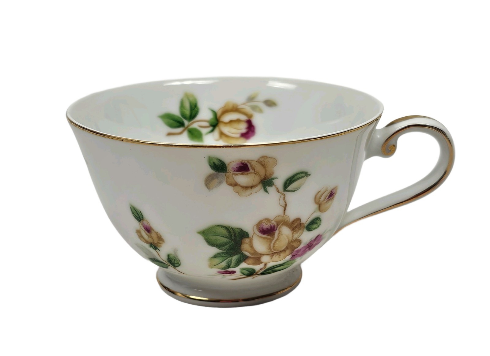 Vintage Lynmore Golden Rose Teacup Fine China Japan Yellow & Pink Rose Gold Trim