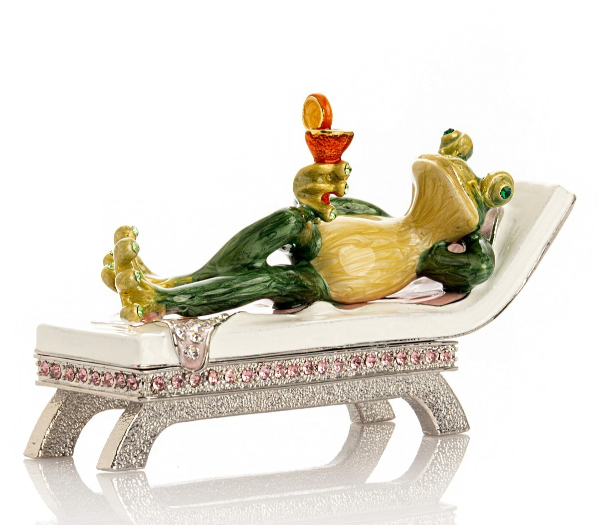 Keren Kopal Frog drinking a cocktail Trinket Box Decorated & Austrian Crystals