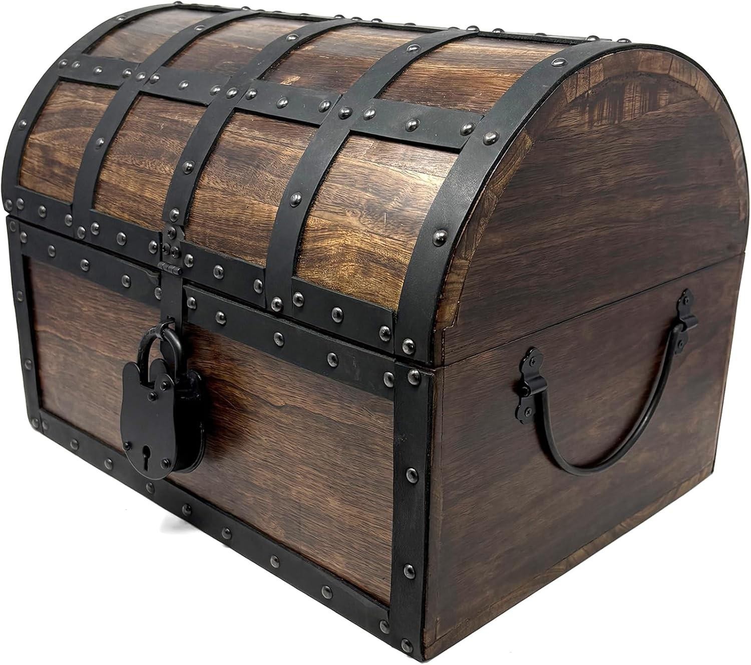 Nautical Cove Handmade Wooden Treasure Chest Storage Box Real Leather Accents