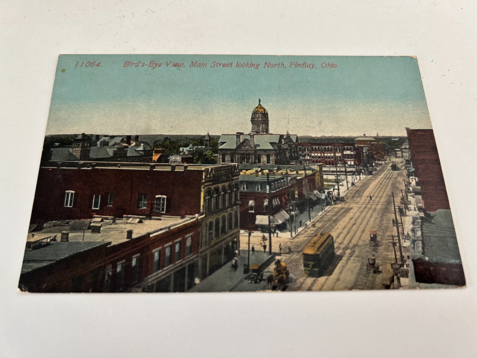 Bird’s Eye View Main Street Looking North Findlay Ohio Postcard