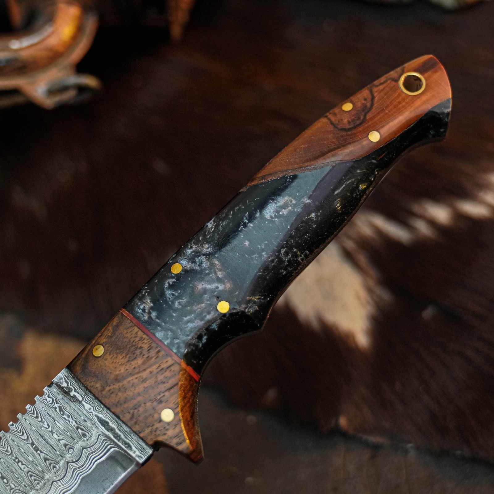 8.8 Clip Point Knife Damascus Steel Hunting EDC Full Tang Blade Hybrid Handle
