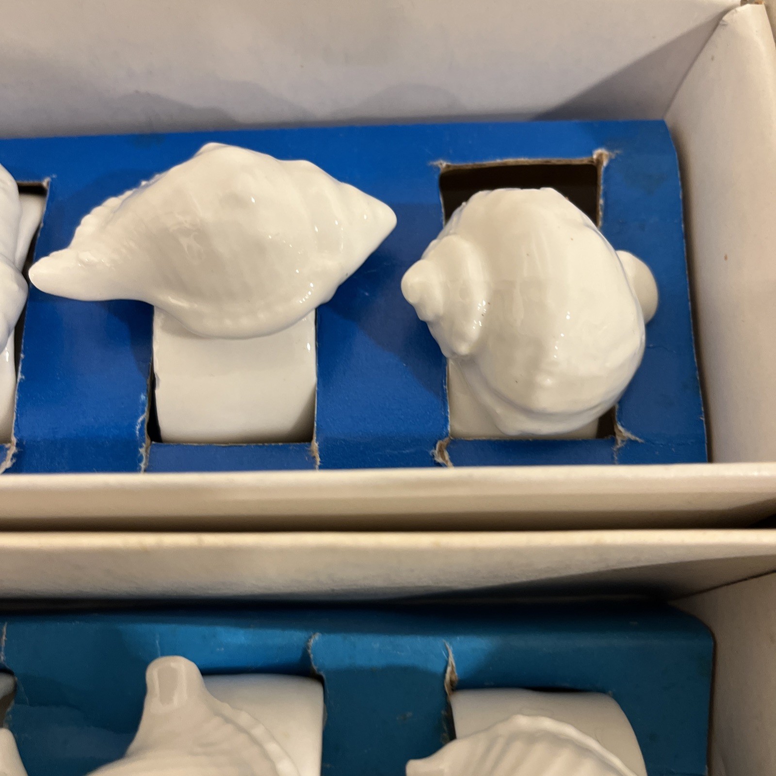 Knobler White Sea Shell Napkin Rings Genuine Bone China Set Of 12In Original Box