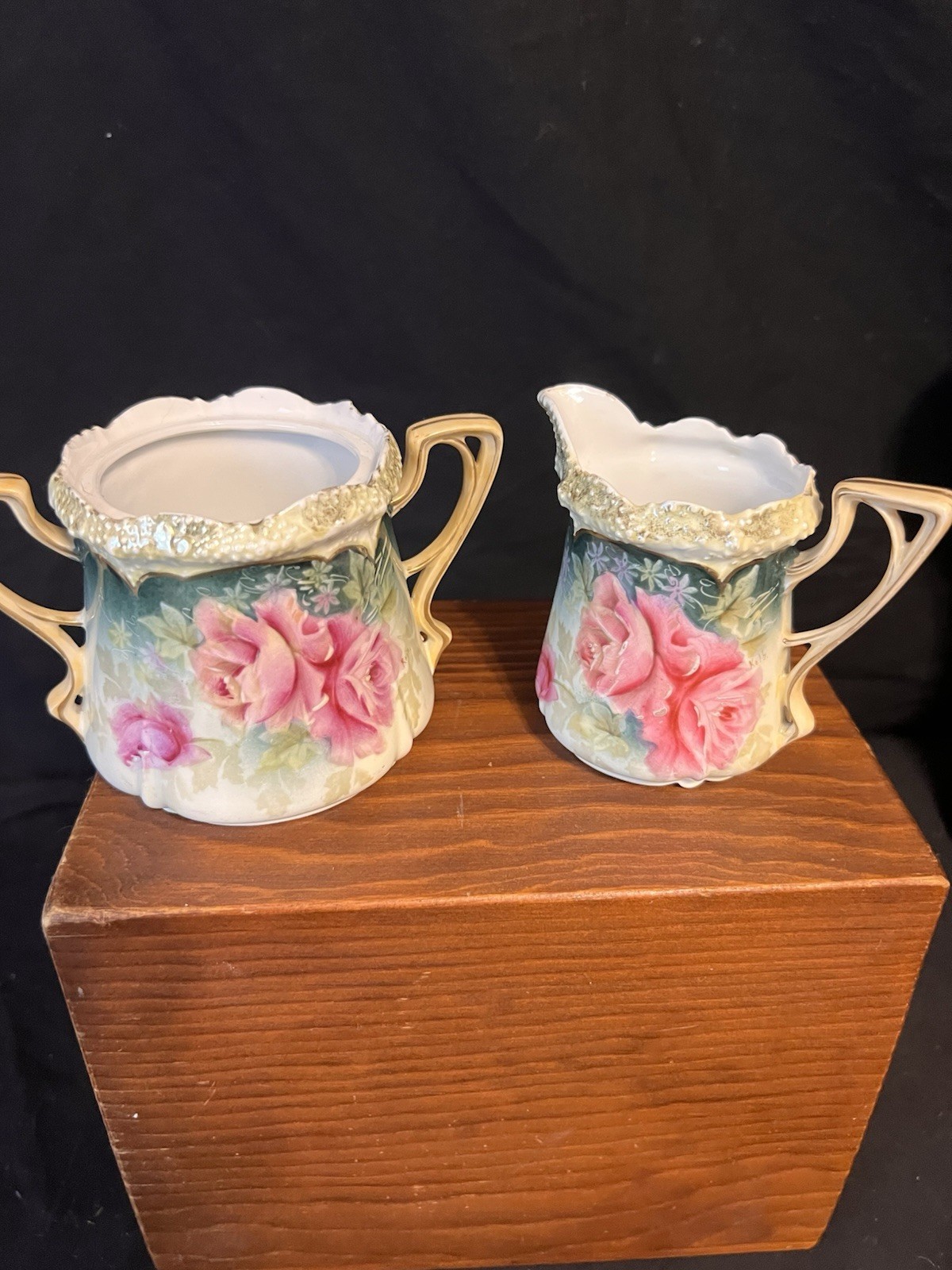 Exquisite Antique R.S. Prussia Porcelain Handpainted Cream And Sugar Set