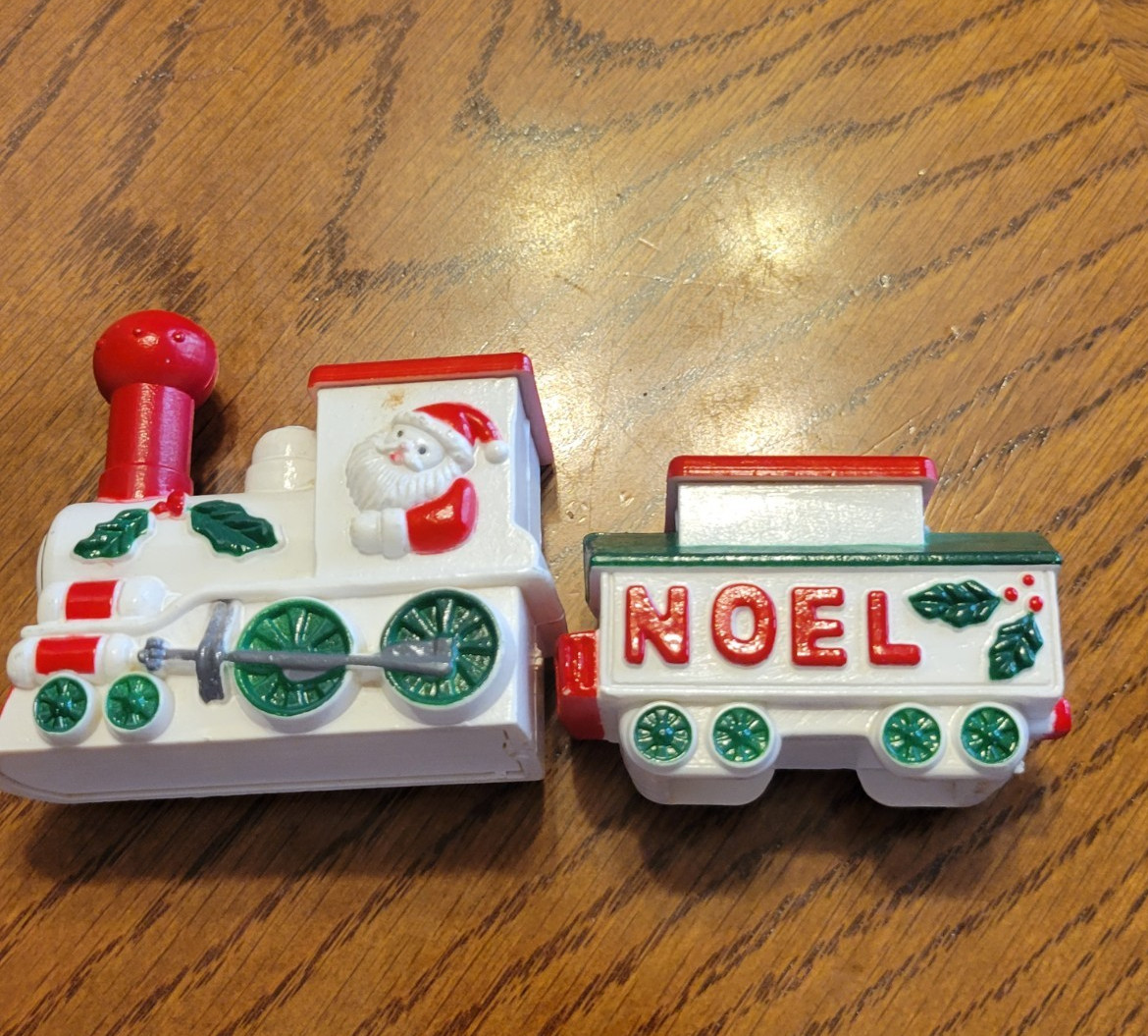 VTG Christmas Mini Taper Candle Holder Train Noel Santa Claus Indoor Decorations