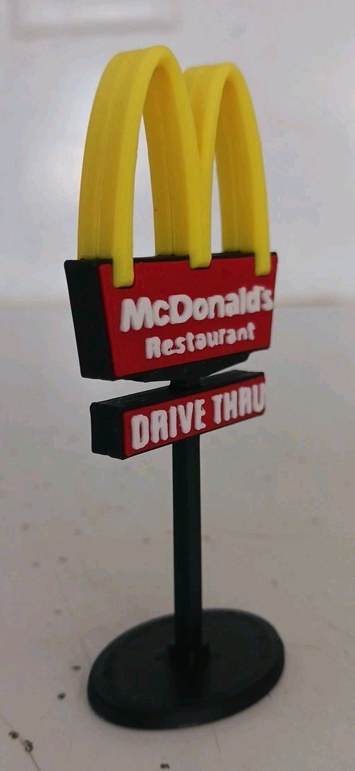 „N Scale“ „New“ McDonalds Restaurant Drive Thru Sign DOUBLE-SIDED 3″ TALL