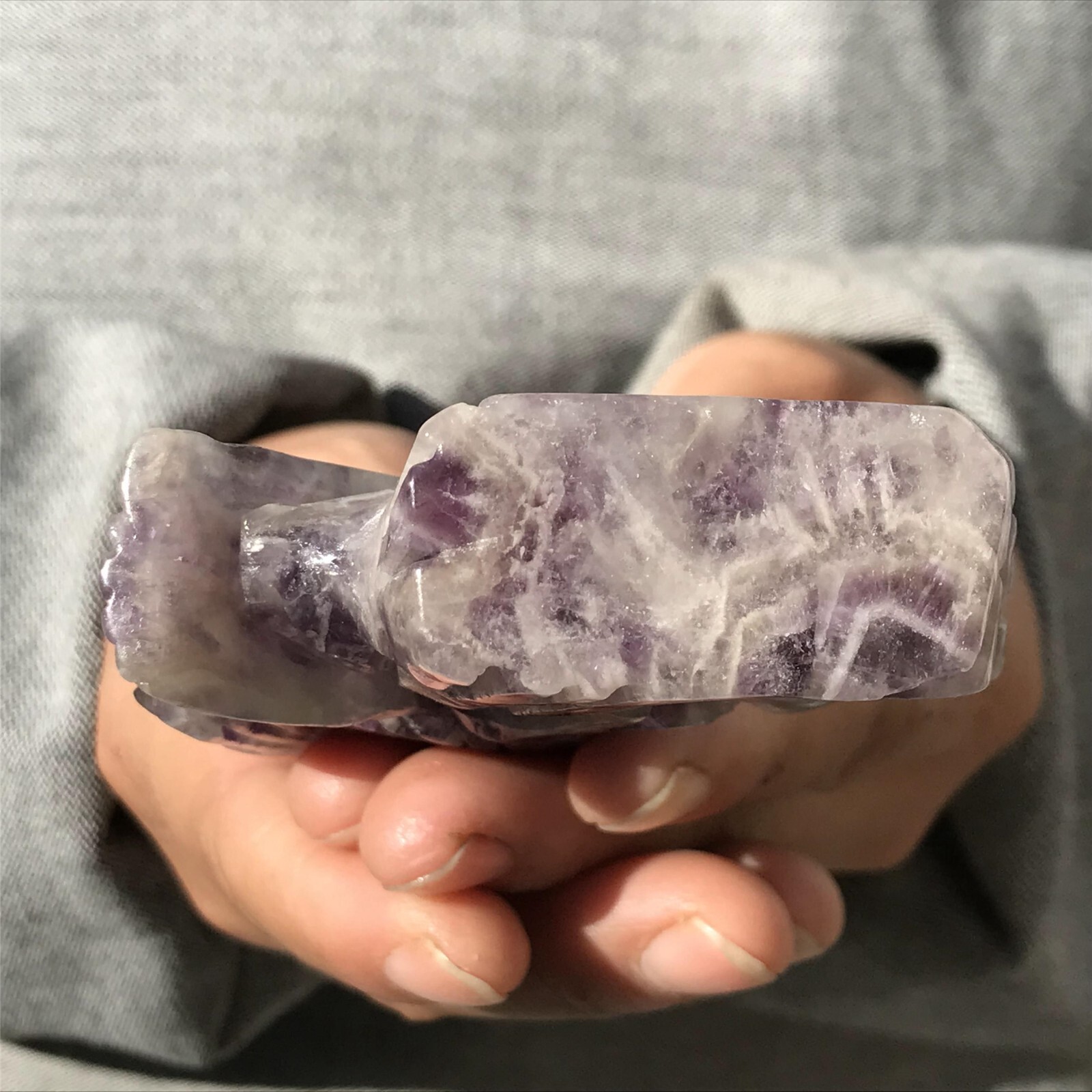 0.33LB Natural Dreamy Amethyst parrot Skull Quartz Crystal Carved Reiki healing