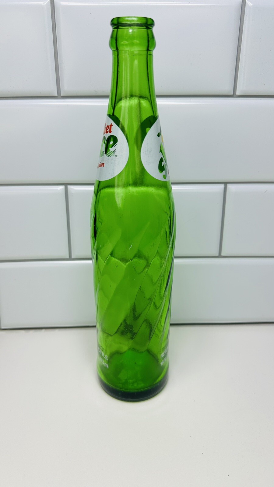 Vintage Collectors Tall Slice Soda Bottle Green Swirl Glass 16oz. Money Back Btl