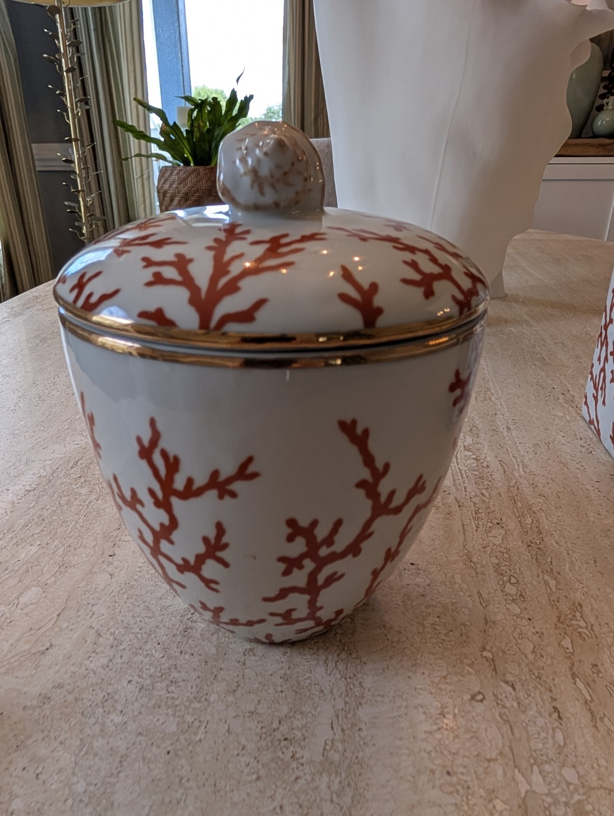 Wong Lee Set/2 Porcelain Coral Lidded Jars STUNNING!