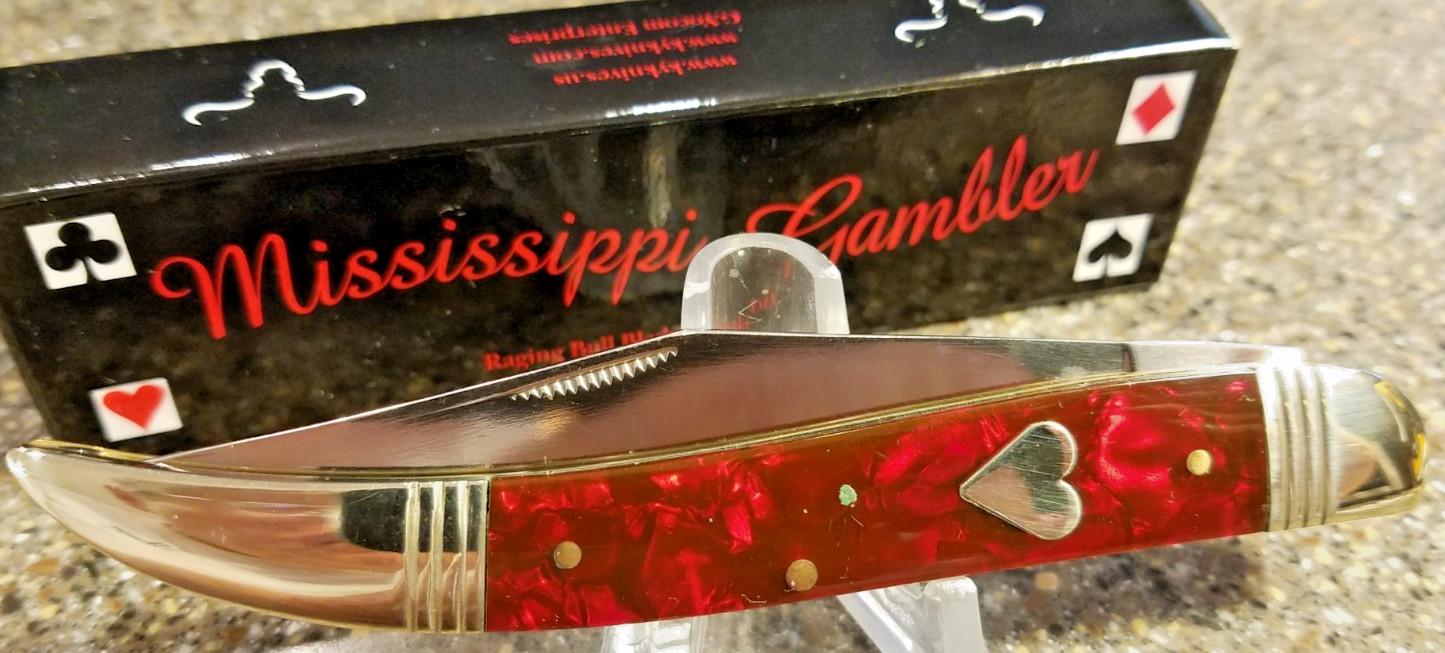 Raging Bull Blade Works, Toothpick Red Celluloid Heart, 4″, 2-Blades, BLEMISH
