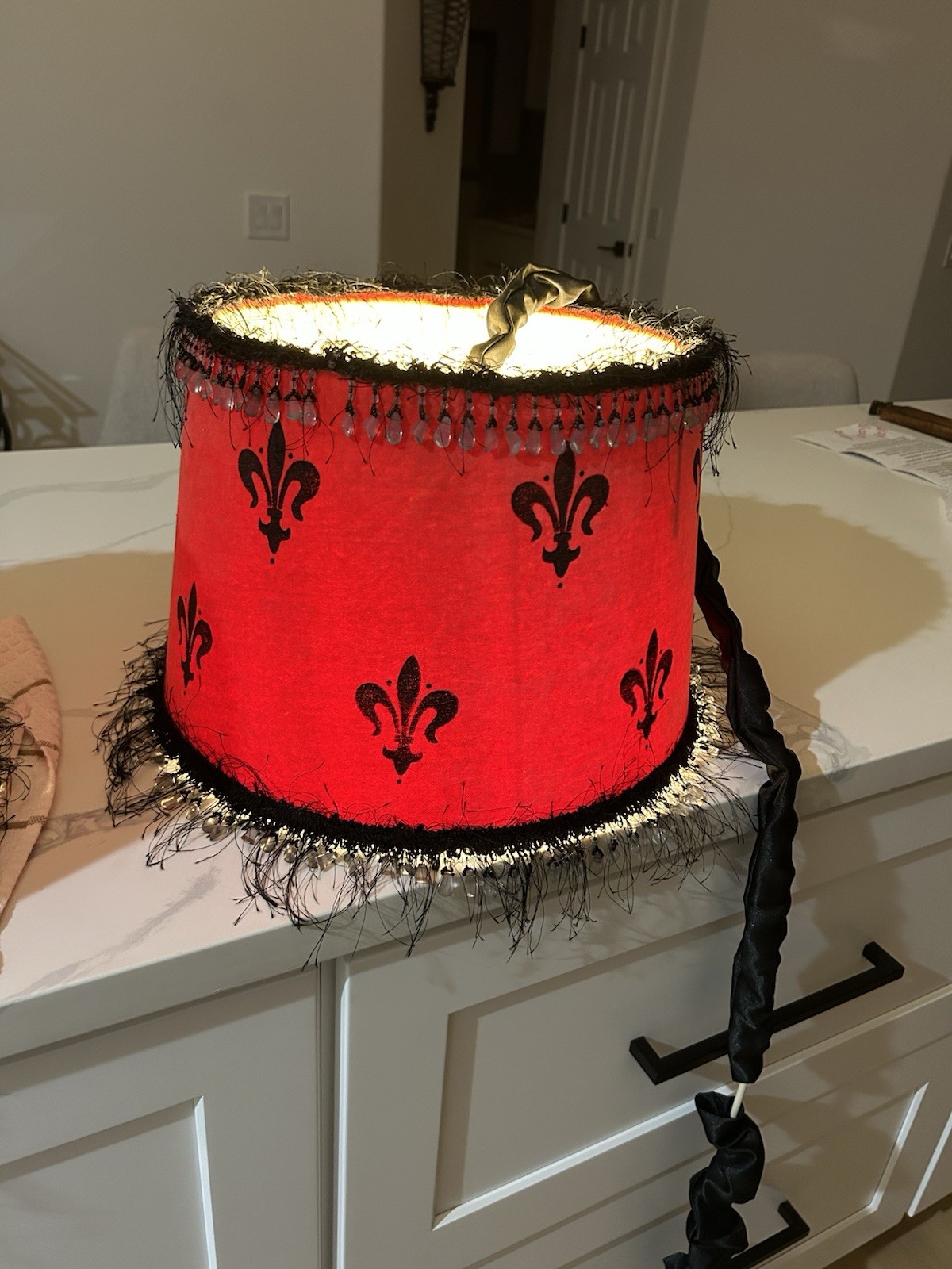 2 Beautiful Red & Black Velvet Swag Hanging Light Fixtures