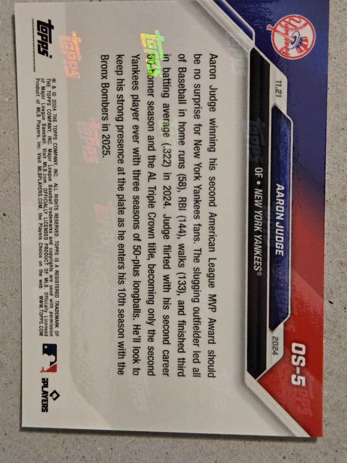 2024 Topps Now – Off-Season Award Winners MVP Aaron Judge #OS-5 /19744