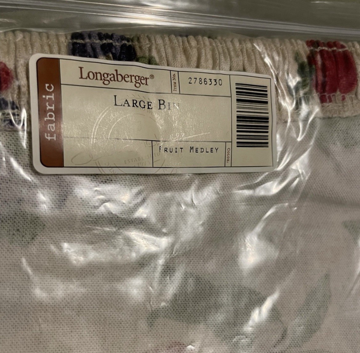 Longaberger Large Bin Basket Liner Fruit Medley Multicolor Fabric Rectangle.