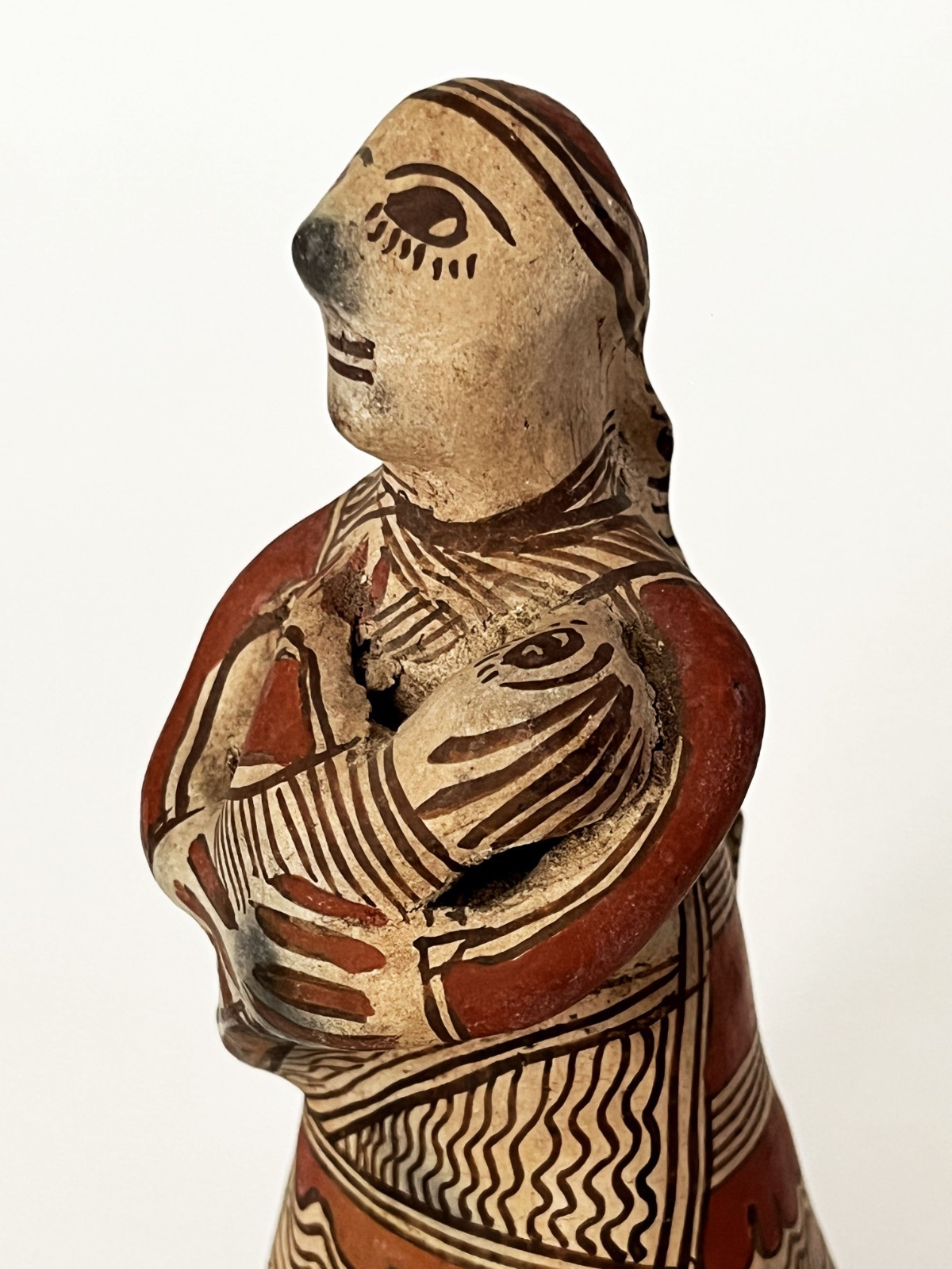 VTG MEXICAN GUERRERO AMEYALTEPEC OAPAN CERAMIC CLAY FOLK ART FIGURE WOMAN & BABY