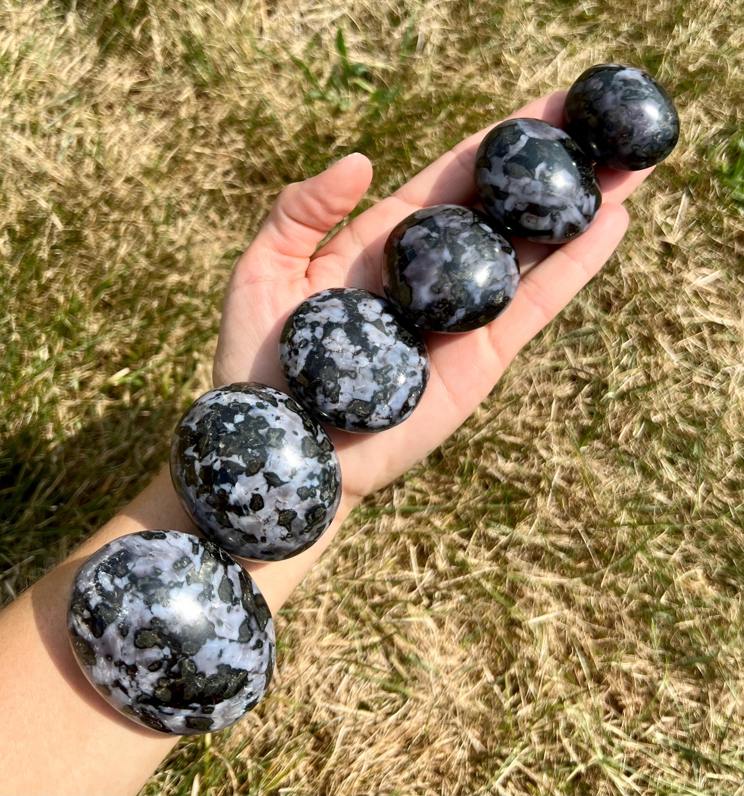 Indigo Gabbro Palm Stone, Mystic Merlinite Natural Indigo Gabbro from Madagascar